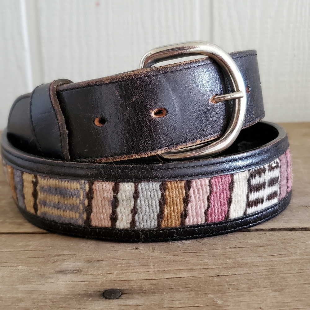 Nocona Southwestern Indian Blanket Distressed Leather Belt Boho Western sz 36